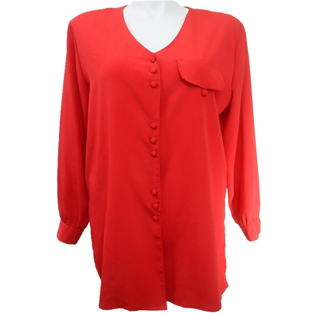 Notations Woman Plus Size 16W Red Button Down Tunic Blouse Top Holiday Office Bu